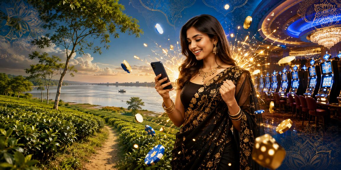 ময়মনসিংহ চা বাগানে মোবাইল ক্যাসিনো গেম উপভোগ করছেন একজন বাংলাদেশি মহিলা